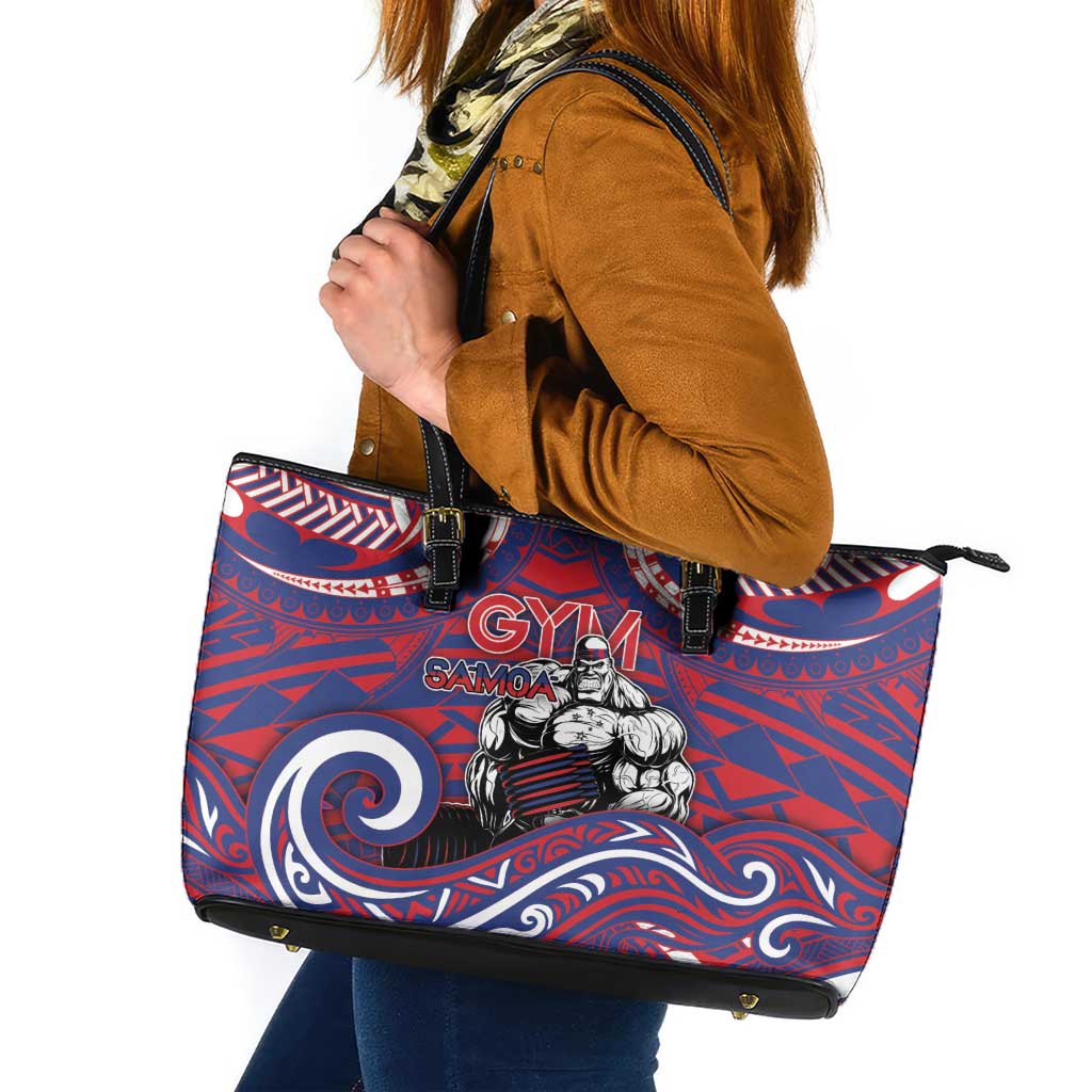 Samoa Gym Leather Tote Bag Muscle Samoan Tribal Waves - Polynesian Pride