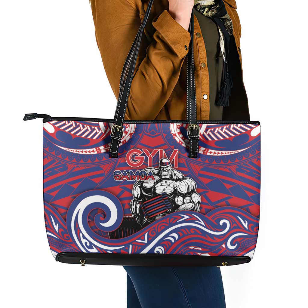 Samoa Gym Leather Tote Bag Muscle Samoan Tribal Waves - Polynesian Pride
