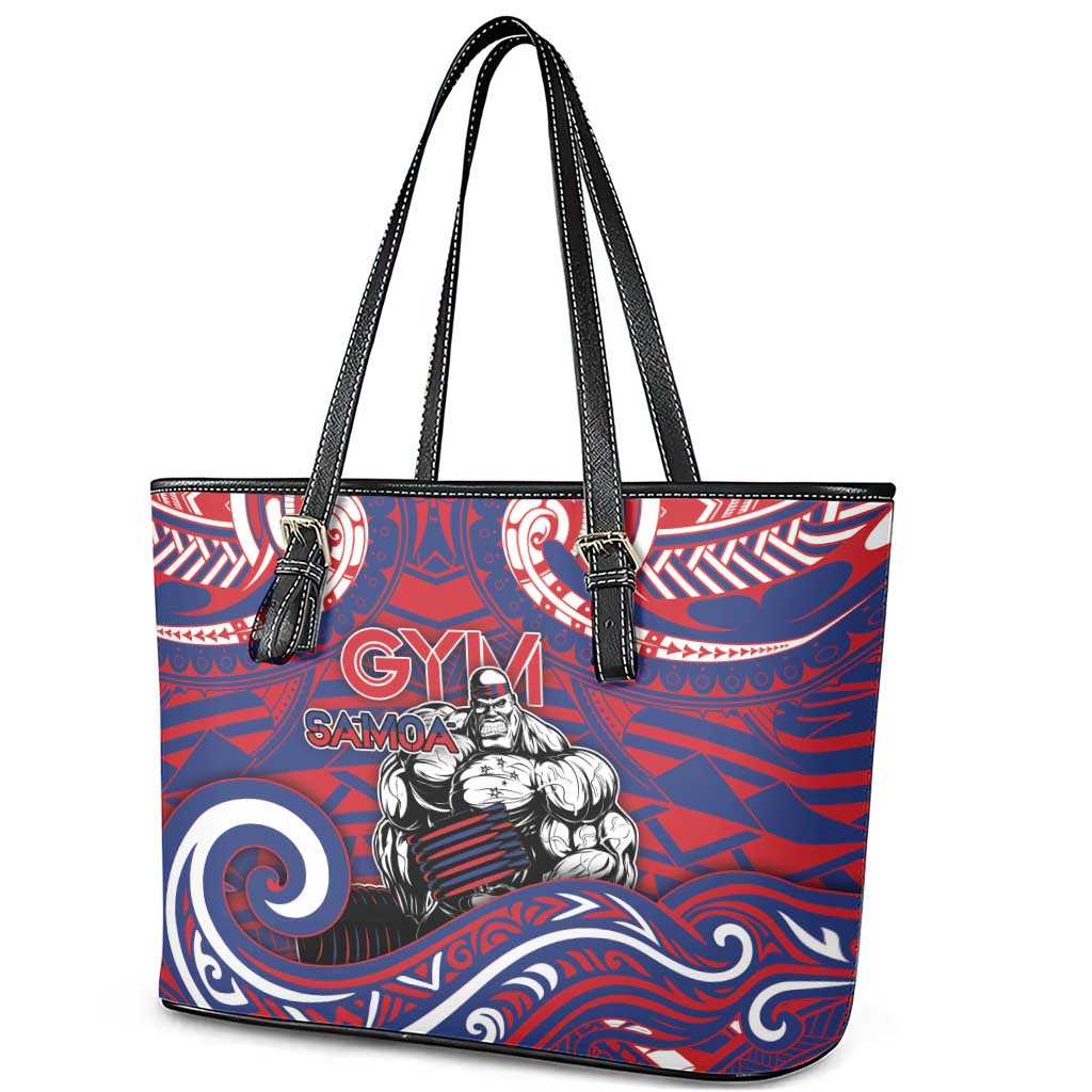 Samoa Gym Leather Tote Bag Muscle Samoan Tribal Waves - Polynesian Pride