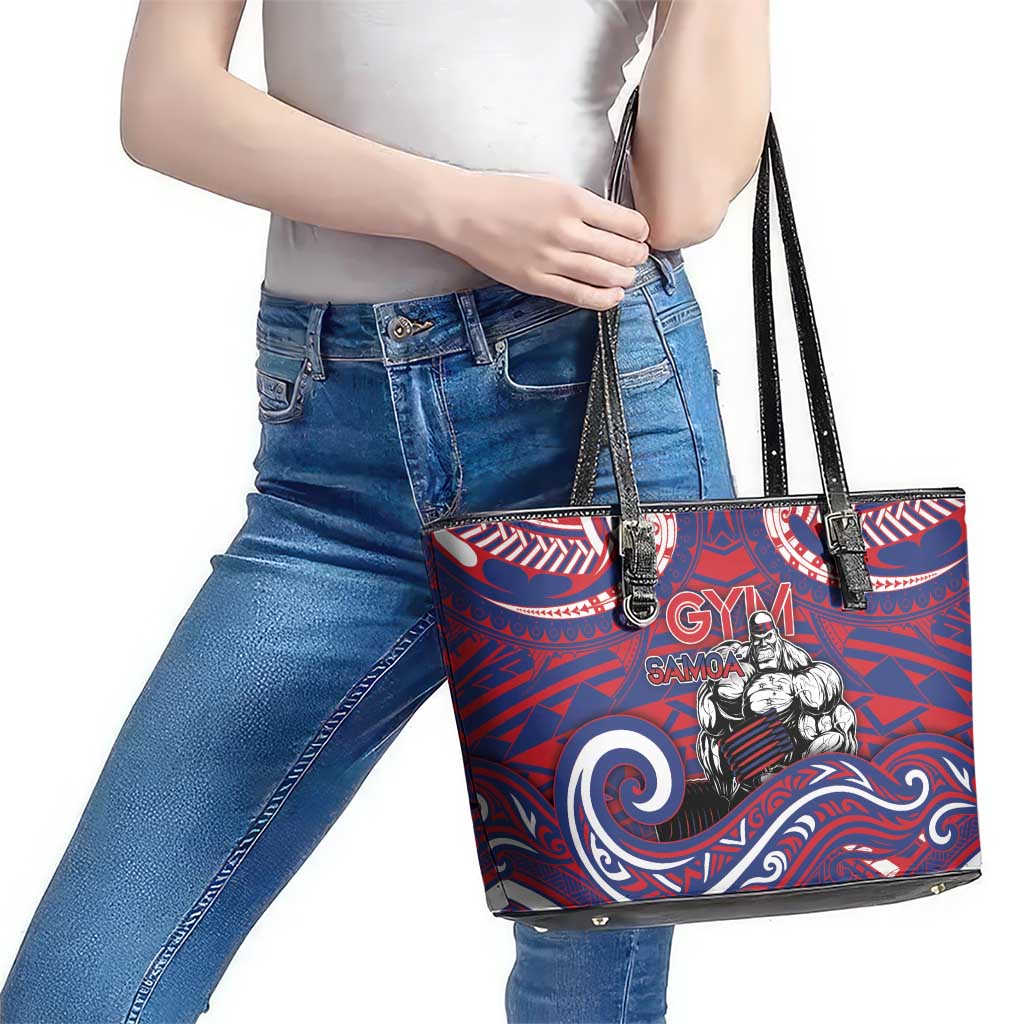 Samoa Gym Leather Tote Bag Muscle Samoan Tribal Waves - Polynesian Pride