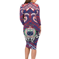 Personalised Samoa Gym Long Sleeve Bodycon Dress Muscle Samoan Tribal Waves - Polynesian Pride