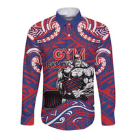Personalised Samoa Gym Long Sleeve Button Shirt Muscle Samoan Tribal Waves DT05 Unisex Navy - Polynesian Pride