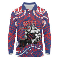 Personalised Samoa Gym Long Sleeve Polo Shirt Muscle Samoan Tribal Waves - Polynesian Pride