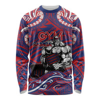 Personalised Samoa Gym Long Sleeve Shirt Muscle Samoan Tribal Waves DT05 Unisex Navy - Polynesian Pride