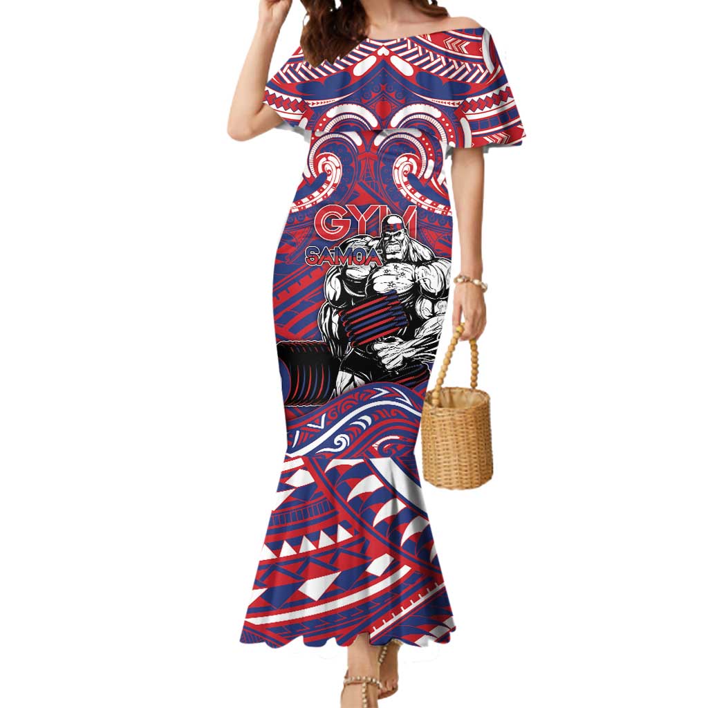 Personalised Samoa Gym Mermaid Dress Muscle Samoan Tribal Waves DT05 Women Navy - Polynesian Pride