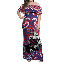 Personalised Samoa Gym Off Shoulder Maxi Dress Muscle Samoan Tribal Waves - Polynesian Pride