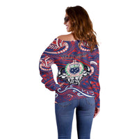 Personalised Samoa Gym Off Shoulder Sweater Muscle Samoan Tribal Waves - Polynesian Pride
