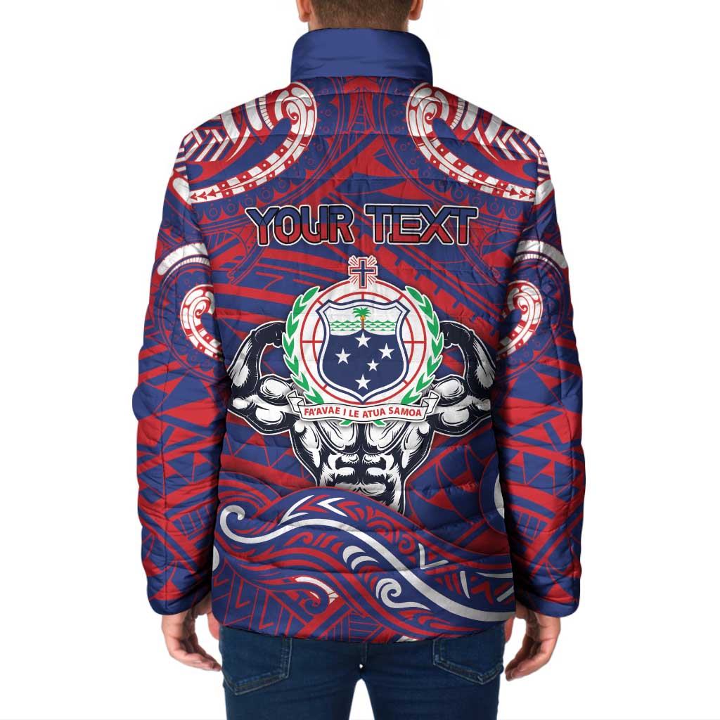 Personalised Samoa Gym Padded Jacket Muscle Samoan Tribal Waves - Polynesian Pride