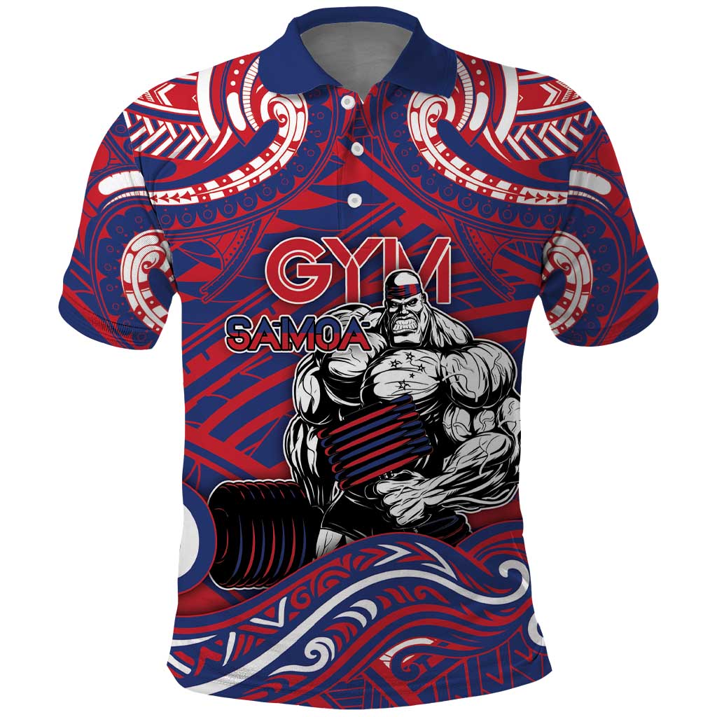 Personalised Samoa Gym Polo Shirt Muscle Samoan Tribal Waves - Polynesian Pride