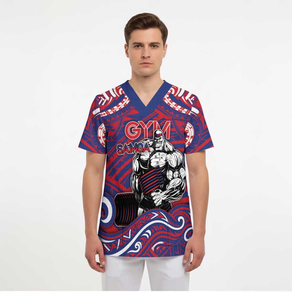 Personalised Samoa Gym Scrub Top Muscle Samoan Tribal Waves - Polynesian Pride