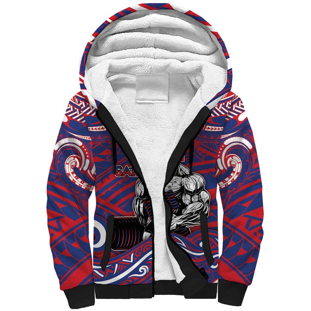 Personalised Samoa Gym Sherpa Hoodie Muscle Samoan Tribal Waves - Polynesian Pride