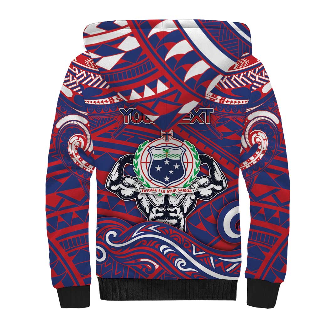 Personalised Samoa Gym Sherpa Hoodie Muscle Samoan Tribal Waves - Polynesian Pride
