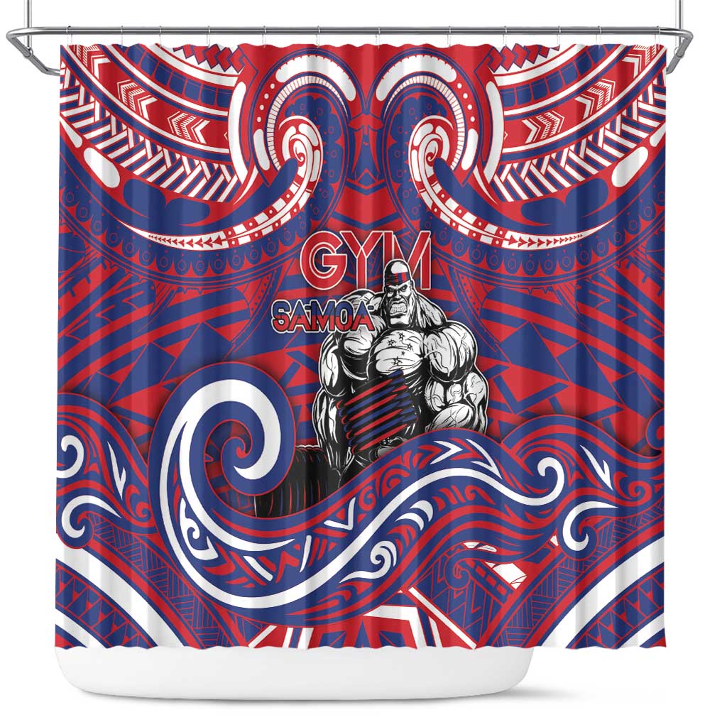 Samoa Gym Shower Curtain Muscle Samoan Tribal Waves - Polynesian Pride