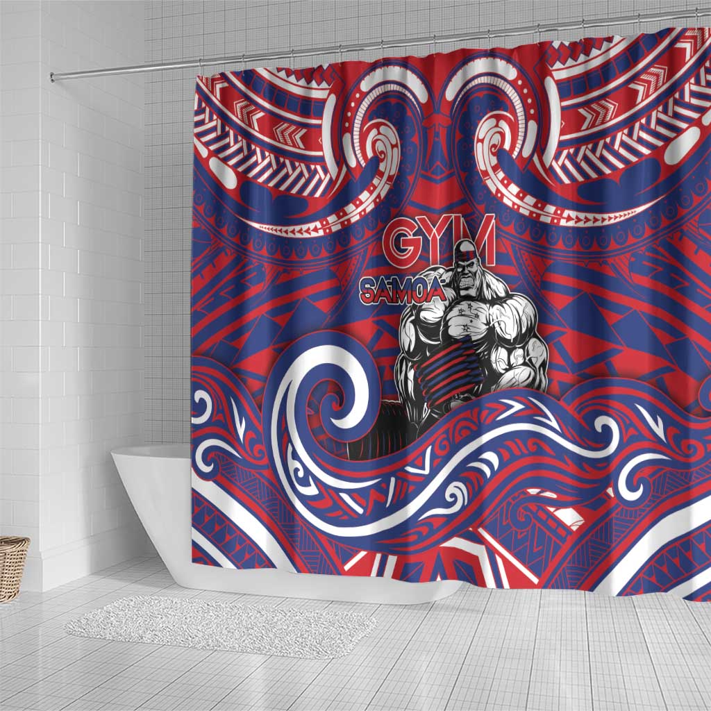 Samoa Gym Shower Curtain Muscle Samoan Tribal Waves - Polynesian Pride