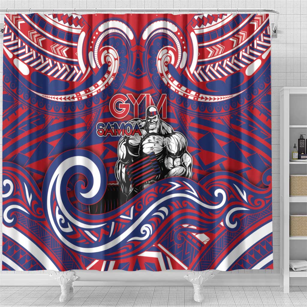 Samoa Gym Shower Curtain Muscle Samoan Tribal Waves - Polynesian Pride