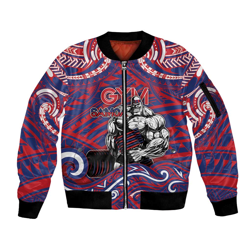 Personalised Samoa Gym Sleeve Zip Bomber Jacket Muscle Samoan Tribal Waves - Polynesian Pride