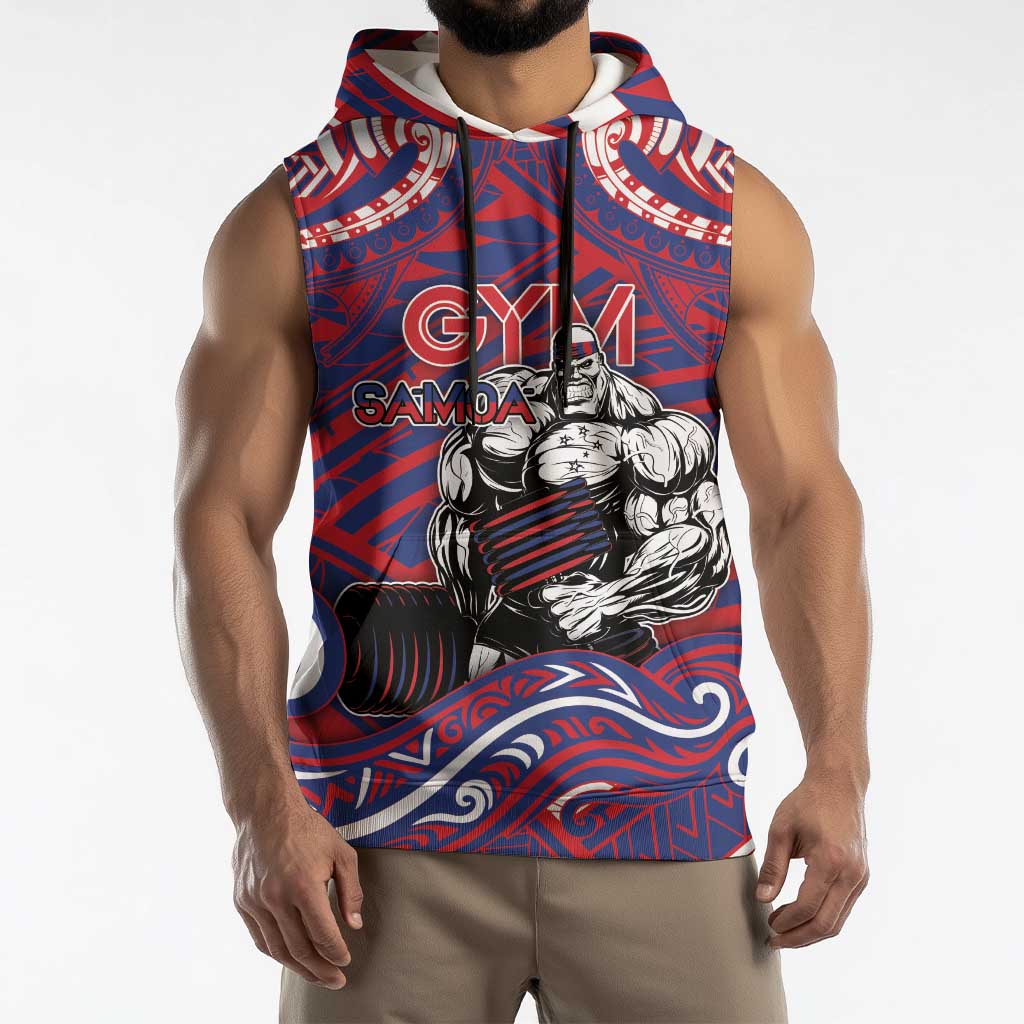 Personalised Samoa Gym Sleeveless Hoodie Muscle Samoan Tribal Waves - Polynesian Pride