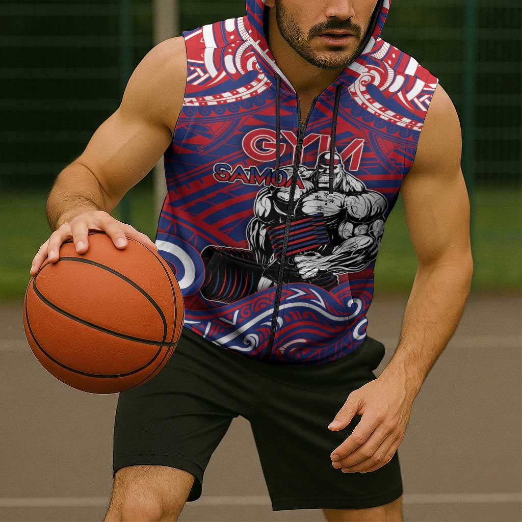 Personalised Samoa Gym Sleeveless Zip Hoodie Muscle Samoan Tribal Waves - Polynesian Pride