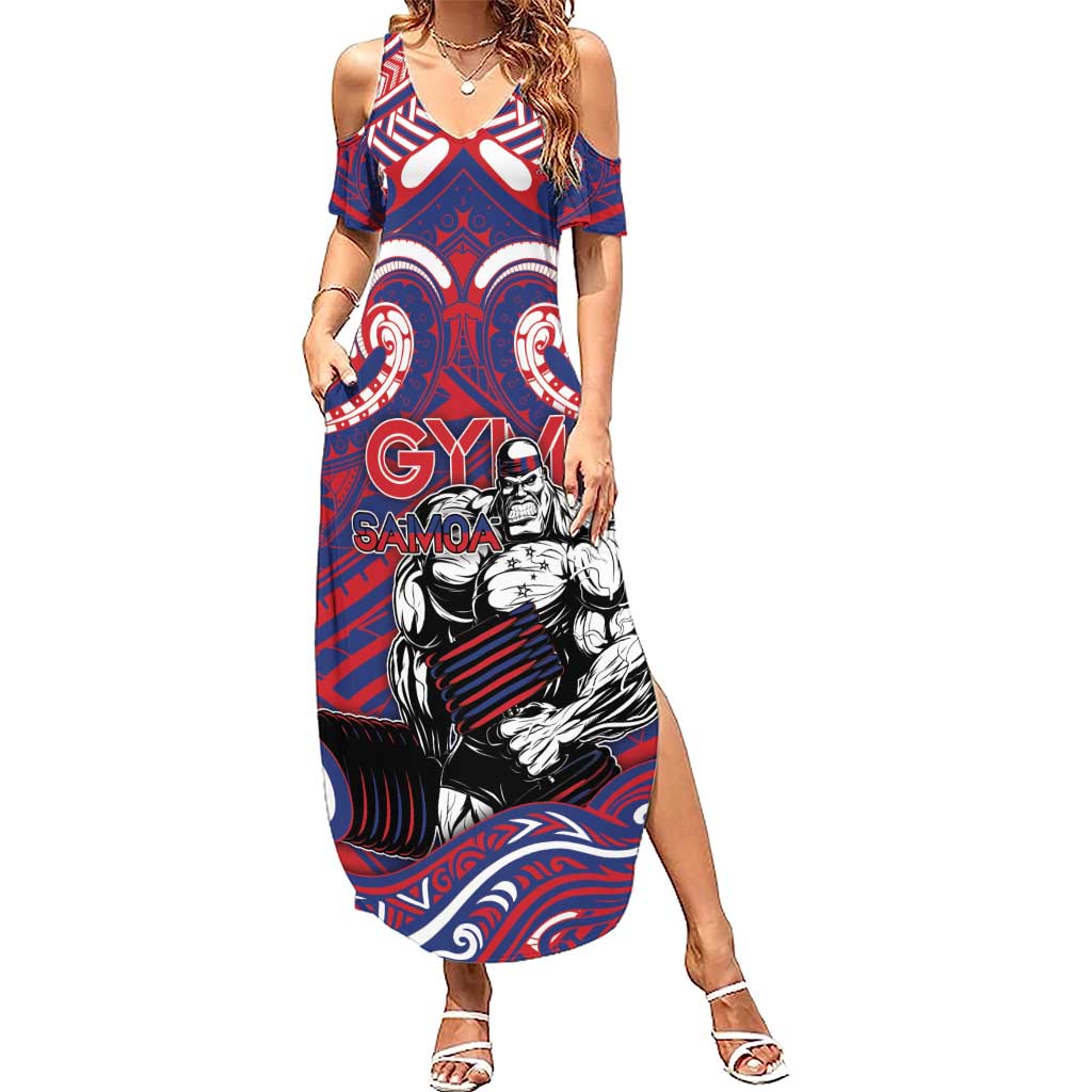 Personalised Samoa Gym Summer Maxi Dress Muscle Samoan Tribal Waves - Polynesian Pride