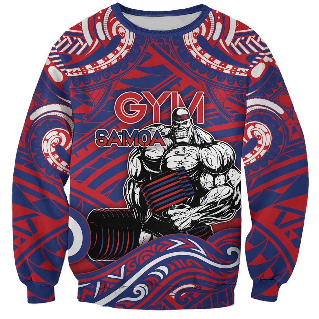 Personalised Samoa Gym Sweatshirt Muscle Samoan Tribal Waves - Polynesian Pride