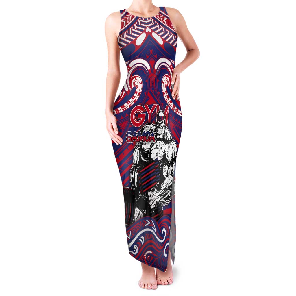Personalised Samoa Gym Tank Maxi Dress Muscle Samoan Tribal Waves DT05 Women Navy - Polynesian Pride