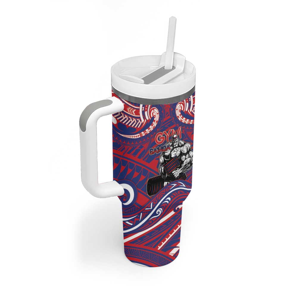 Personalised Samoa Gym Tumbler With Handle Muscle Samoan Tribal Waves - Polynesian Pride