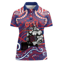 Personalised Samoa Gym Women Polo Shirt Muscle Samoan Tribal Waves - Polynesian Pride