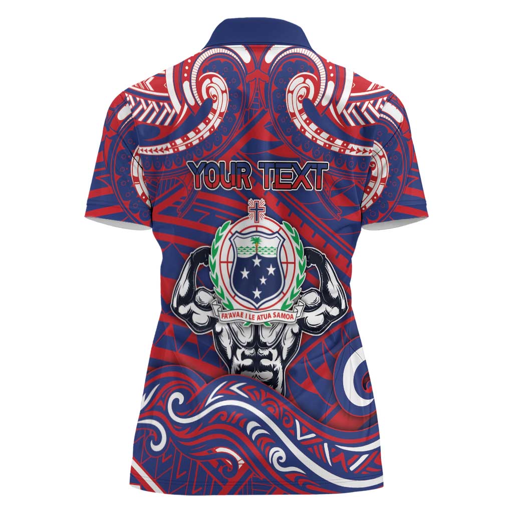 Personalised Samoa Gym Women Polo Shirt Muscle Samoan Tribal Waves - Polynesian Pride