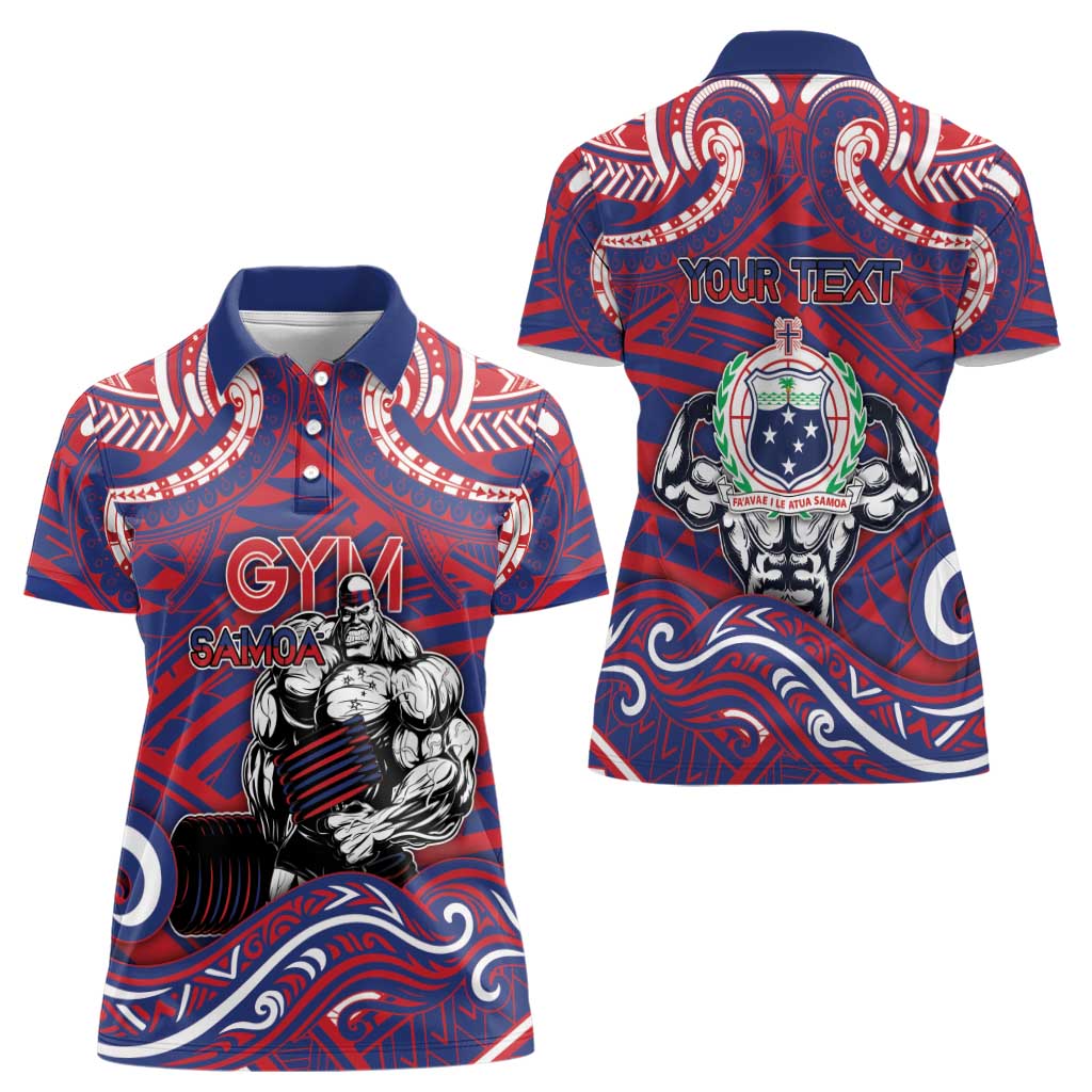 Personalised Samoa Gym Women Polo Shirt Muscle Samoan Tribal Waves - Polynesian Pride