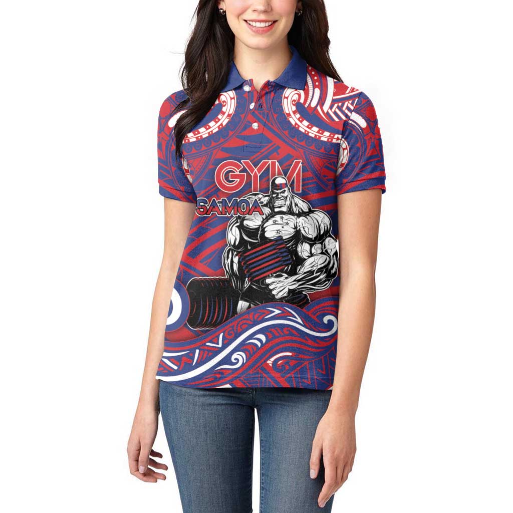 Personalised Samoa Gym Women Polo Shirt Muscle Samoan Tribal Waves - Polynesian Pride
