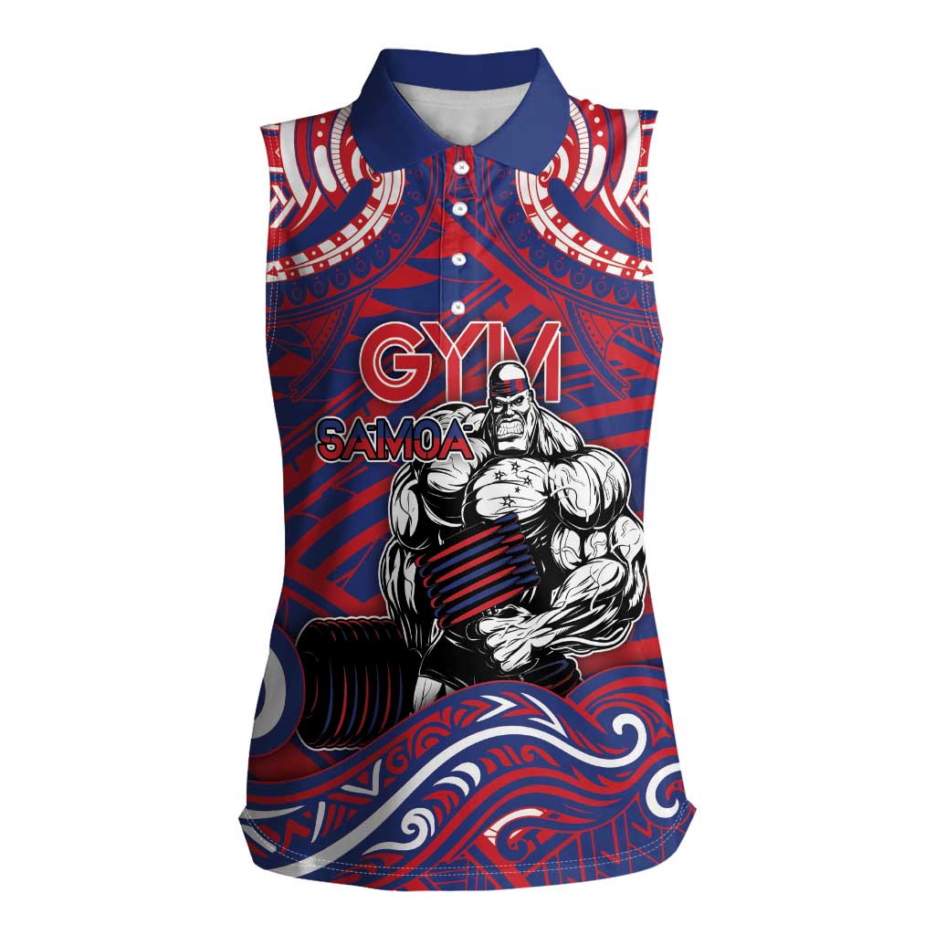 Personalised Samoa Gym Women Sleeveless Polo Shirt Muscle Samoan Tribal Waves - Polynesian Pride