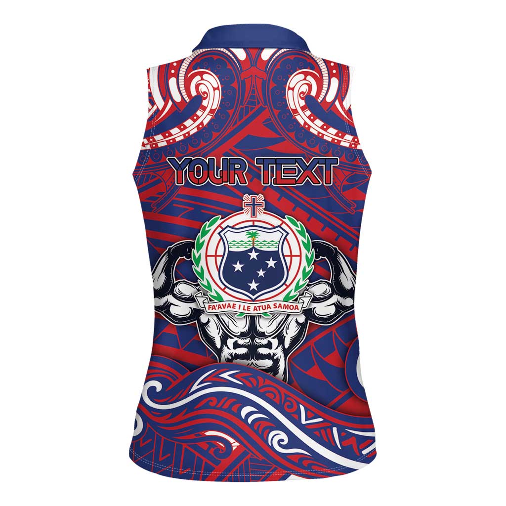 Personalised Samoa Gym Women Sleeveless Polo Shirt Muscle Samoan Tribal Waves - Polynesian Pride