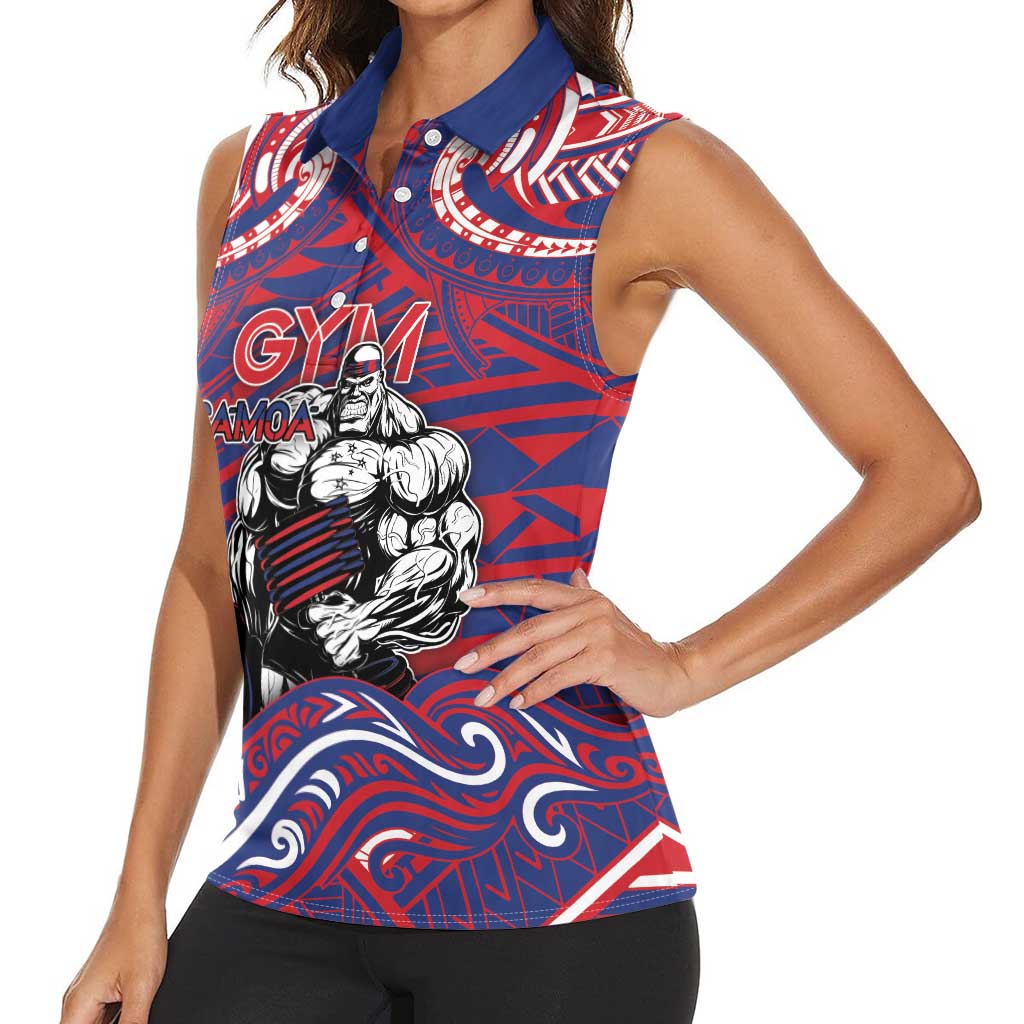 Personalised Samoa Gym Women Sleeveless Polo Shirt Muscle Samoan Tribal Waves - Polynesian Pride