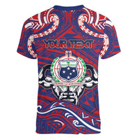 Personalised Samoa Gym Women V-Neck T-Shirt Muscle Samoan Tribal Waves DT05 - Polynesian Pride