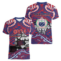 Personalised Samoa Gym Women V-Neck T-Shirt Muscle Samoan Tribal Waves DT05 - Polynesian Pride