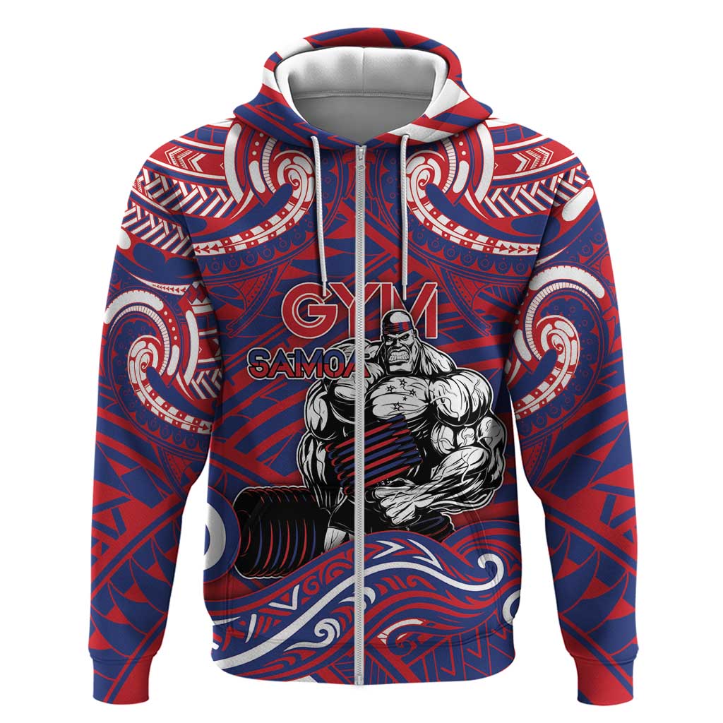 Personalised Samoa Gym Zip Hoodie Muscle Samoan Tribal Waves - Polynesian Pride