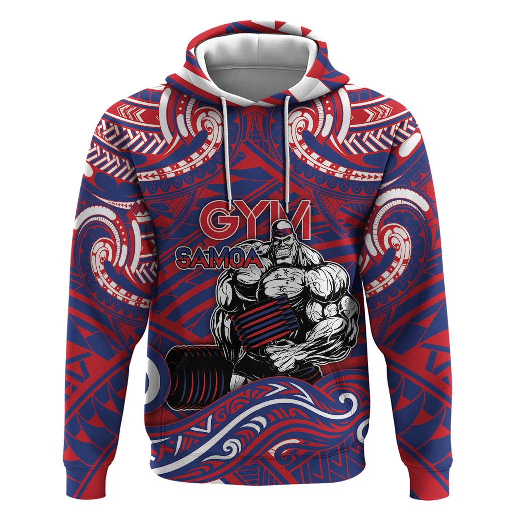 Personalised Samoa Gym Zip Hoodie Muscle Samoan Tribal Waves - Polynesian Pride