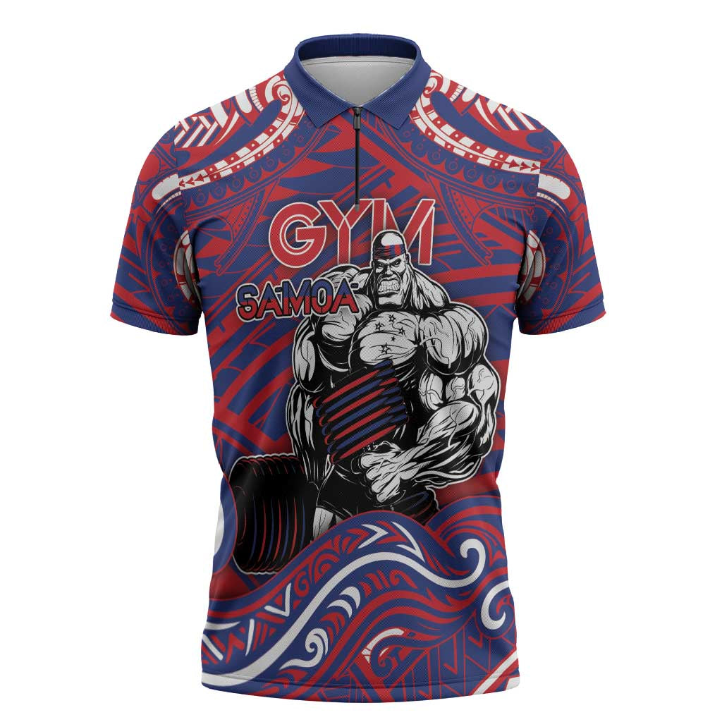 Personalised Samoa Gym Zipper Polo Shirt Muscle Samoan Tribal Waves - Polynesian Pride