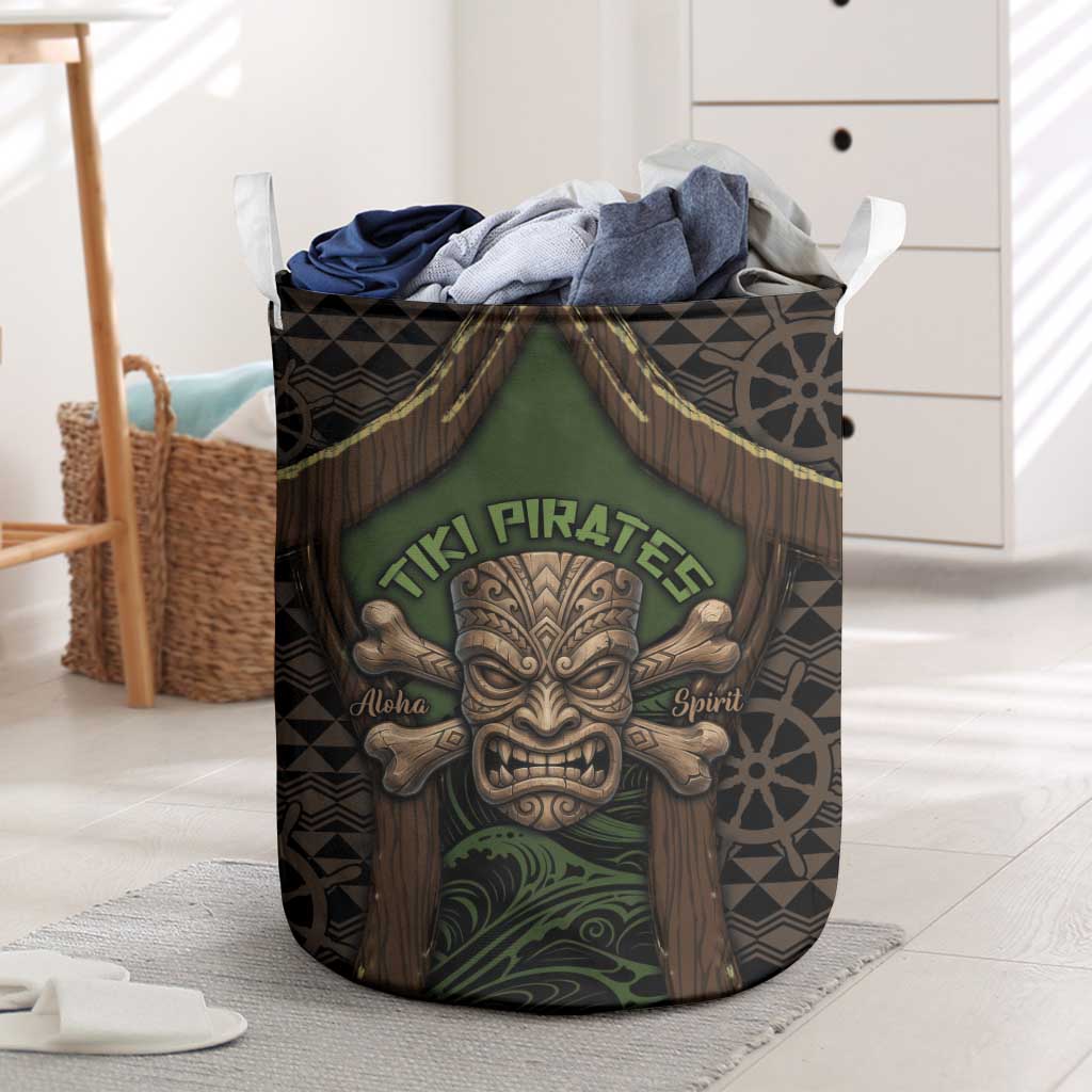 Hawaii Tiki Pirates Laundry Basket Kakau Pattern Polynesian Style DT05 Green - Polynesian Pride