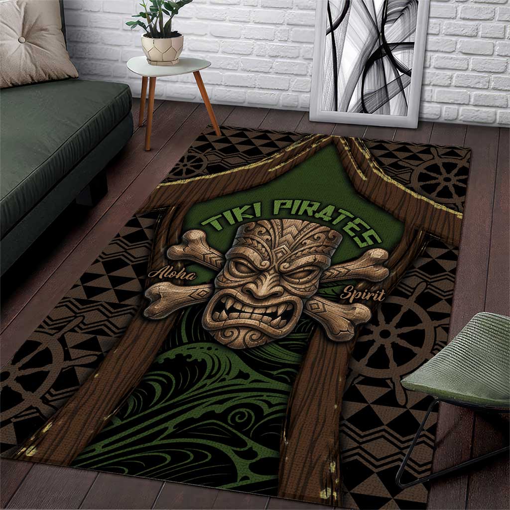 Hawaii Tiki Pirates Area Rug Kakau Pattern Polynesian Style DT05 Green - Polynesian Pride