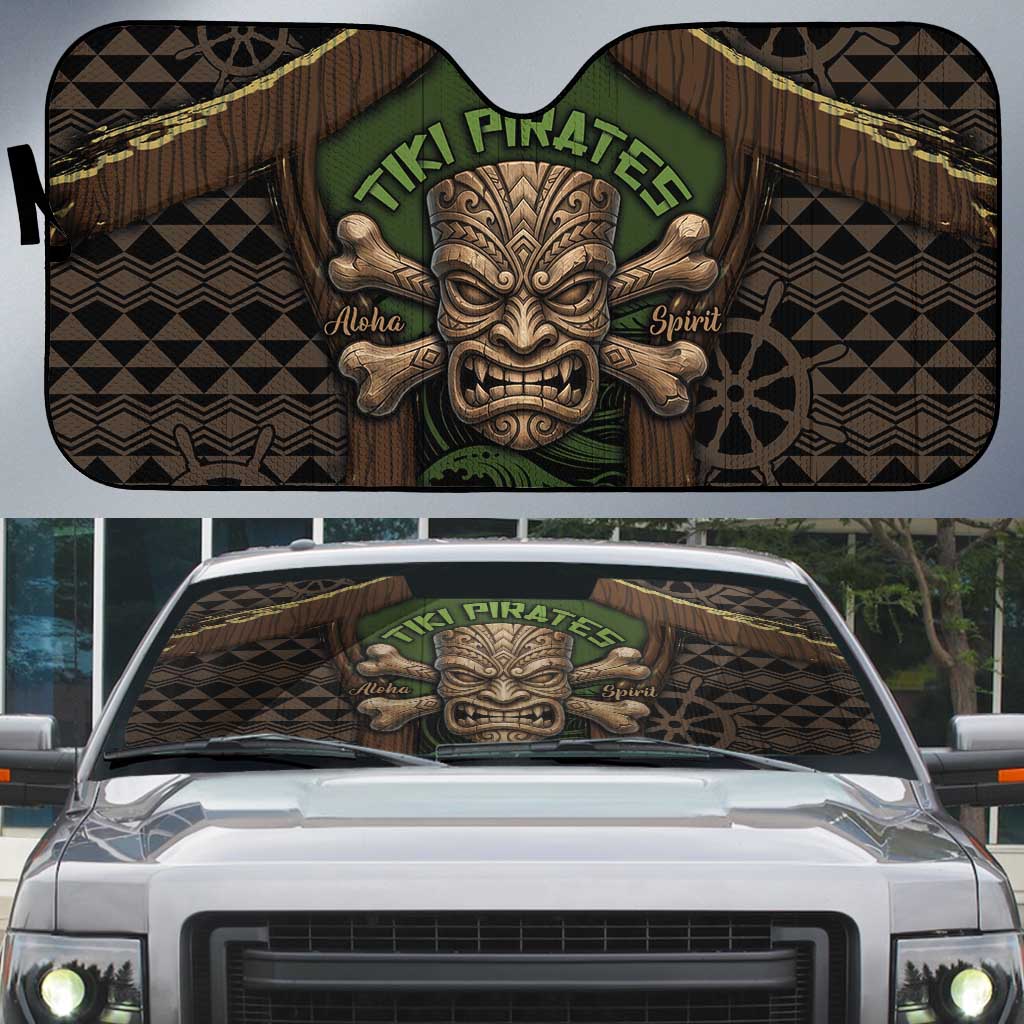 Hawaii Tiki Pirates Auto Sun Shade Kakau Pattern Polynesian Style DT05 Green - Polynesian Pride