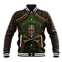 Personalised Hawaii Tiki Pirates Baseball Jacket Kakau Pattern Polynesian Style DT05 Unisex Green - Polynesian Pride