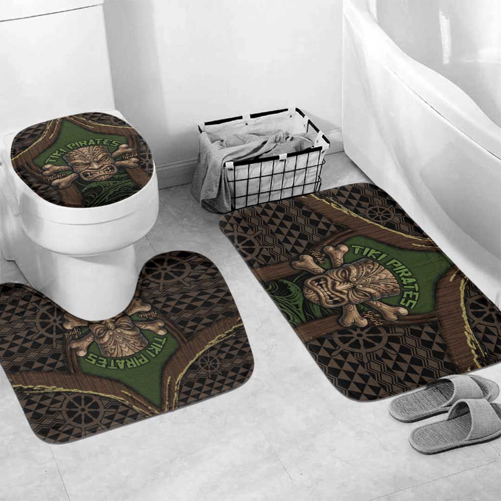 Hawaii Tiki Pirates Bathroom Set Kakau Pattern Polynesian Style DT05 Mat Set Only (3 pcs) One Size Green - Polynesian Pride