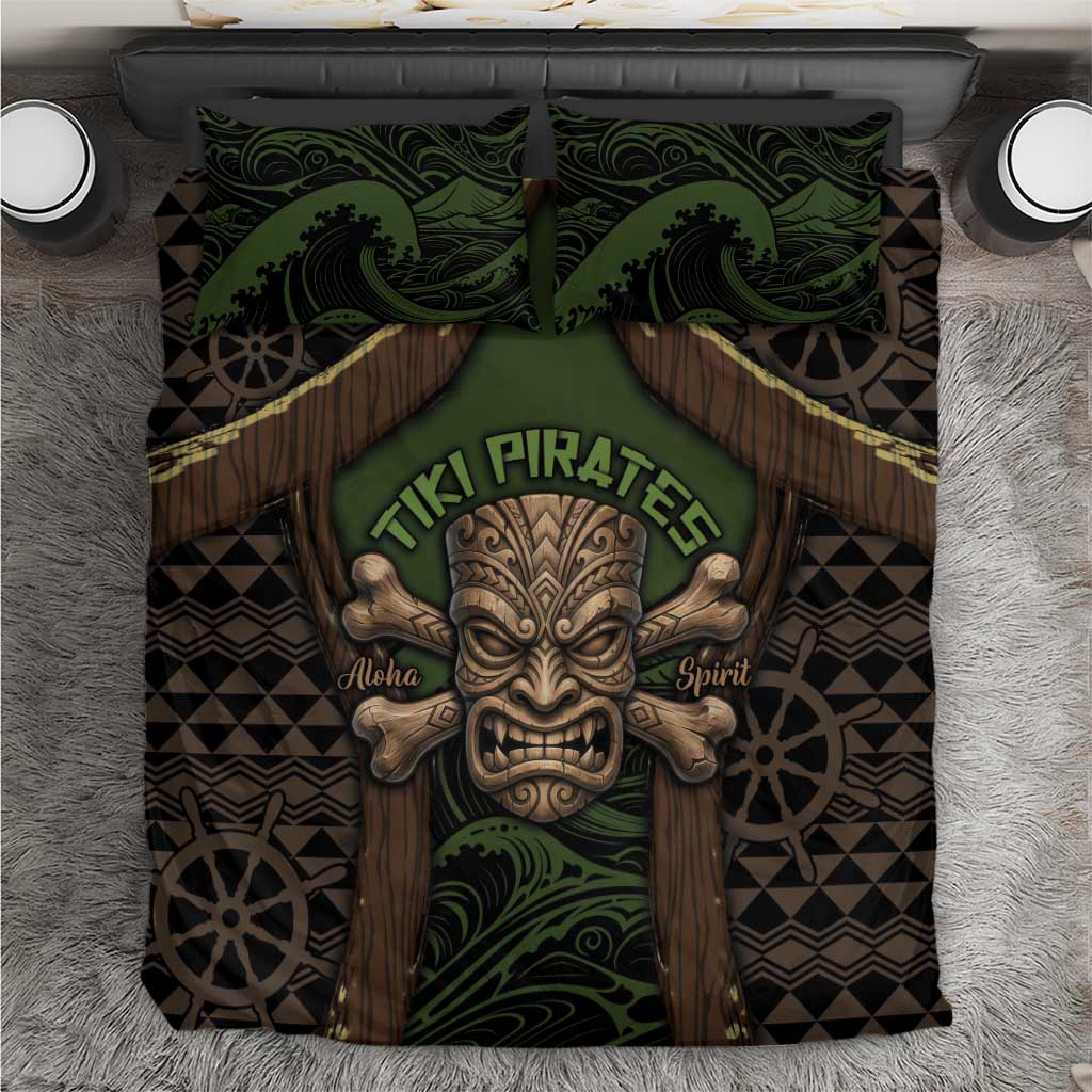 Hawaii Tiki Pirates Bedding Set Kakau Pattern Polynesian Style DT05 Green - Polynesian Pride