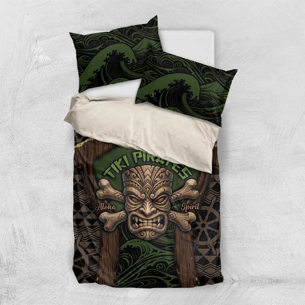 Hawaii Tiki Pirates Bedding Set Kakau Pattern Polynesian Style DT05 US Twin 172cm x 218cm Green - Polynesian Pride