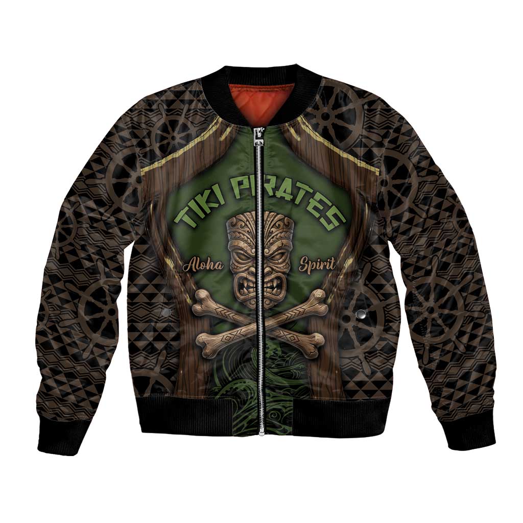 Personalised Hawaii Tiki Pirates Bomber Jacket Kakau Pattern Polynesian Style