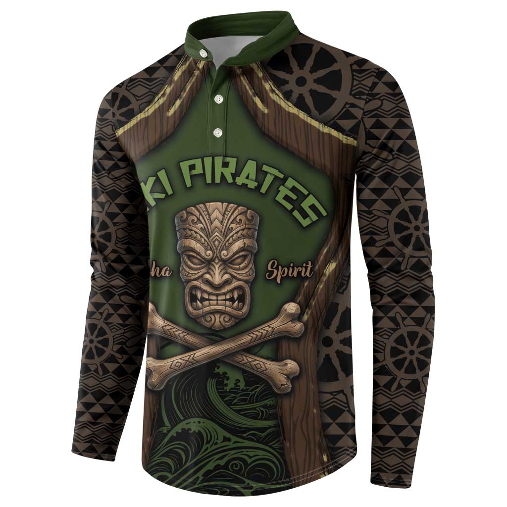 Personalised Hawaii Tiki Pirates Button Sweatshirt Kakau Pattern Polynesian Style DT05 - Polynesian Pride