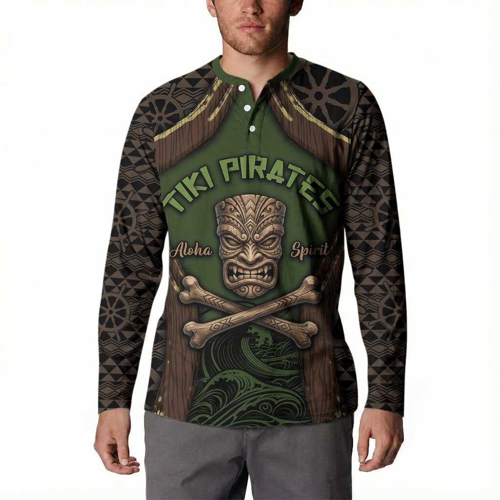 Personalised Hawaii Tiki Pirates Button Sweatshirt Kakau Pattern Polynesian Style DT05 - Polynesian Pride