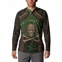Personalised Hawaii Tiki Pirates Button Sweatshirt Kakau Pattern Polynesian Style DT05 - Polynesian Pride
