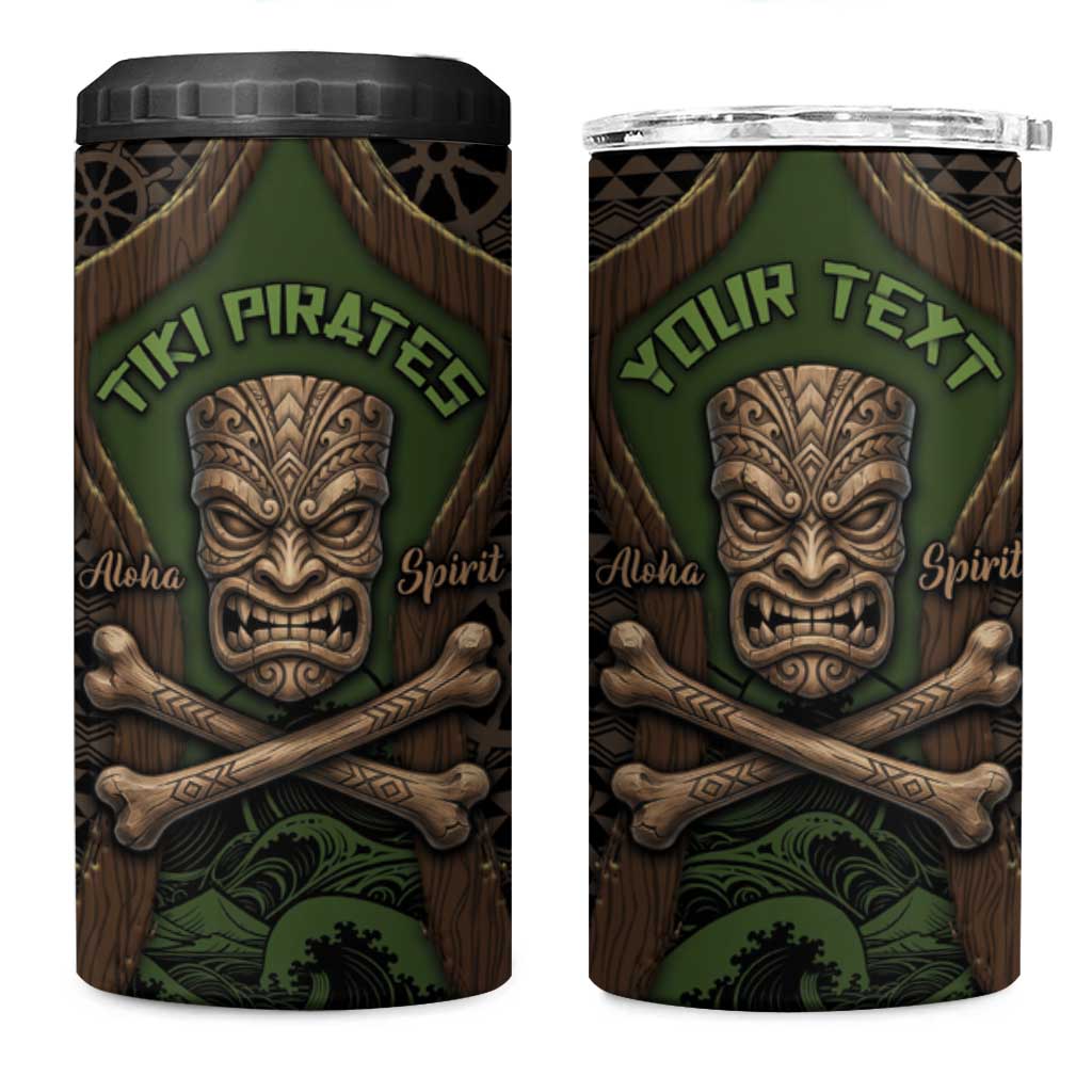 Personalised Hawaii Tiki Pirates 4 in 1 Can Cooler Tumbler Kakau Pattern Polynesian Style DT05 One Size: 16 oz Green - Polynesian Pride